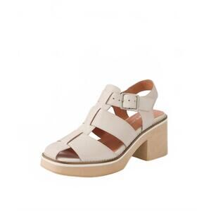 NEW DJANGO & JULIETTE women's jear leather platform sandals in almond